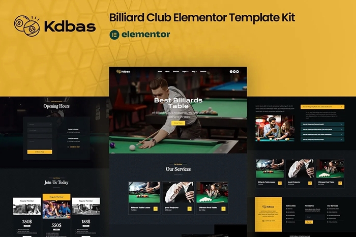 Kdbas – Billiard Club Elementor Template Kit 1.0.0