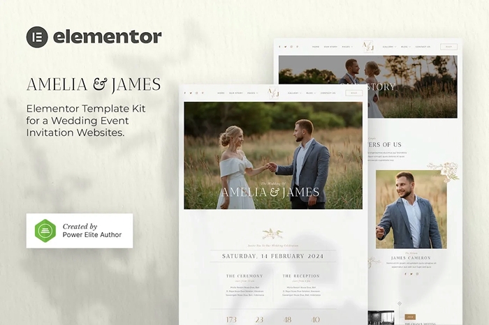 Amelia & James - Wedding Invitation Elementor Template Kit 1.0.0