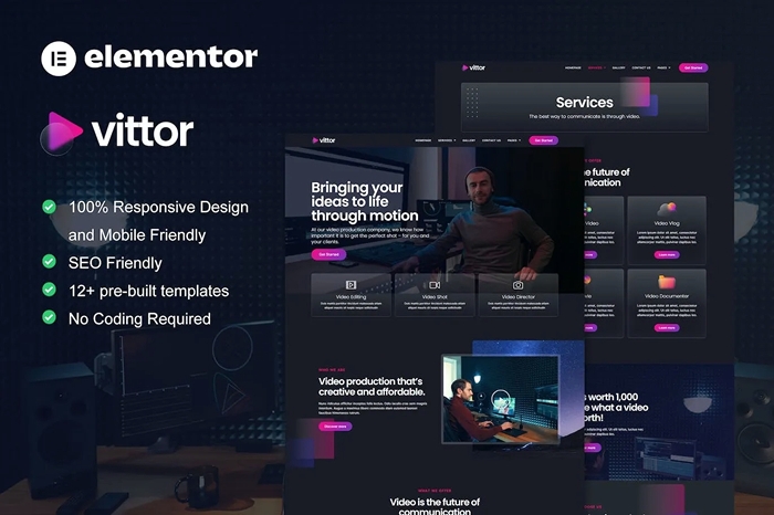 Vittor – Video Production Service Elementor Pro Template Kit 1.0.0