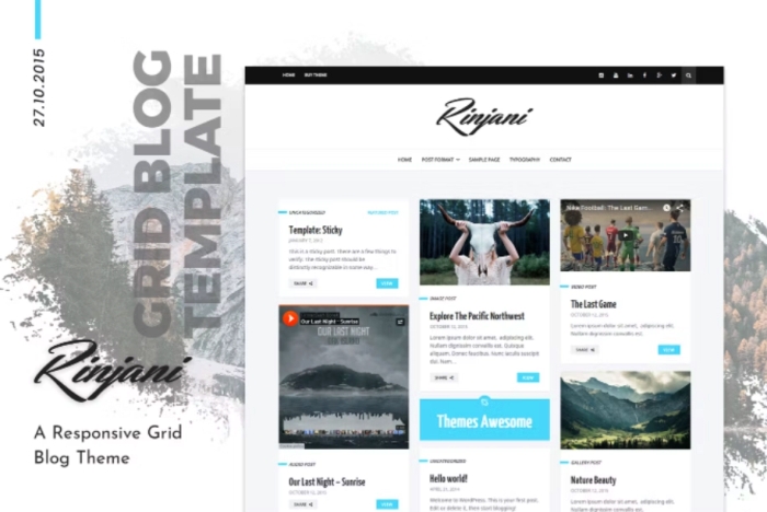 Personal Grid Blog WordPress Theme – Rinjani 1.6