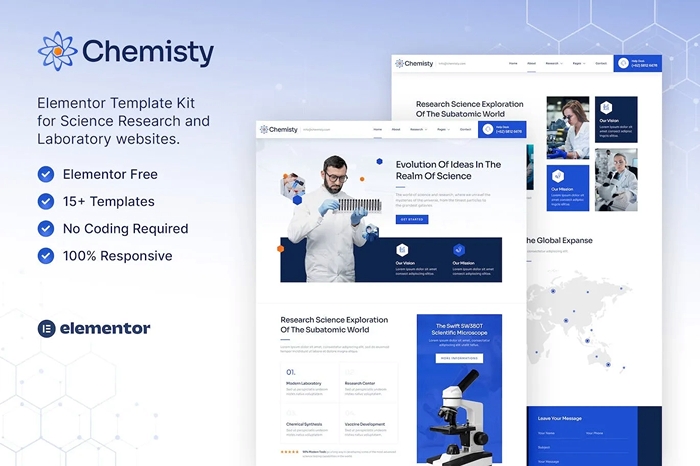 Chemisty - Science Research & Laboratory Elementor Template Kit 1.0.0
