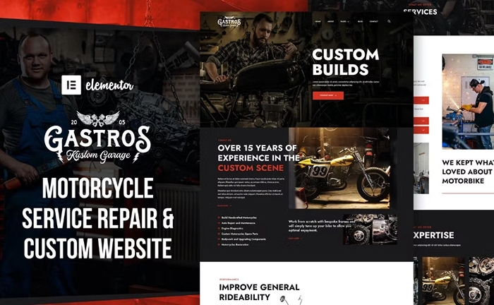 Gastros Garage - Motorcycle Service Repair Elementor Template Kit 1.0.0