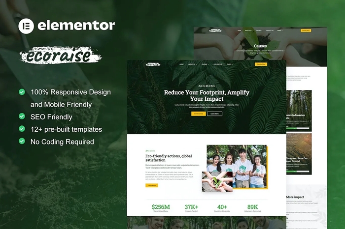 EcoRaise – Environmental Charity & Nonprofit Elementor Template Kit 1.0.0