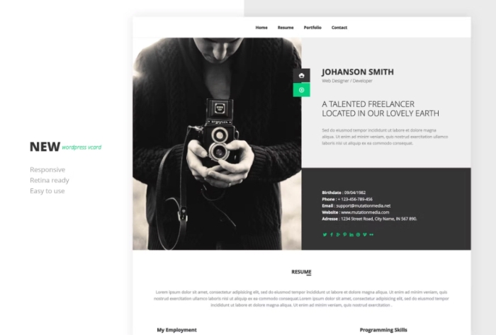 NEW Retina Ready WordPress Vcard Theme 1.0