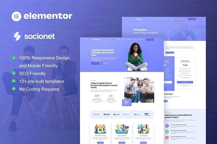 Socionet – Social Media Marketing Agency Elementor Template Kit 1.0.0