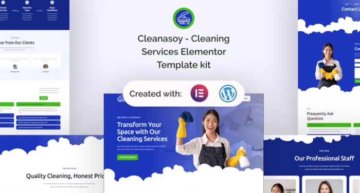 Cleanasoy – Cleaning Services Elementor Template kit 1.0.0