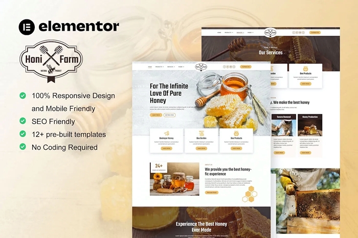 HoniFarm – Honey Bee Farm Elementor Template Kit 1.0.0