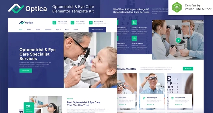 Optica - Optometrist & Eye Care Elementor Template Kit 1.0.0
