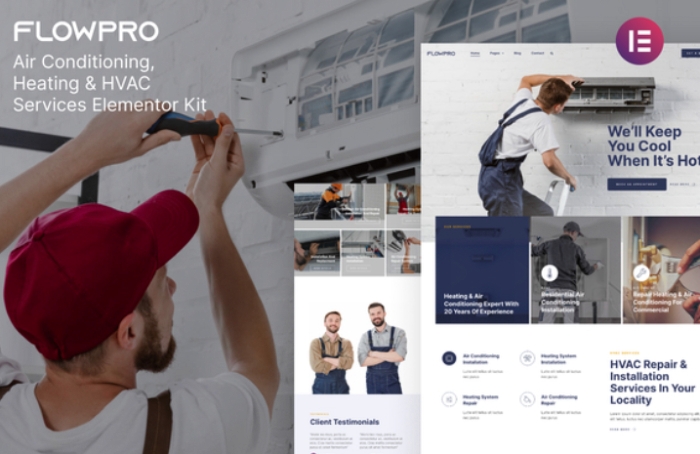 FlowPro - Air Conditioning Heating & HVAC Services Elementor Template Kit 1.0.0