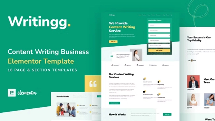 Writingg – Content Copywriting Services Elementor Template Kit 1.0.0