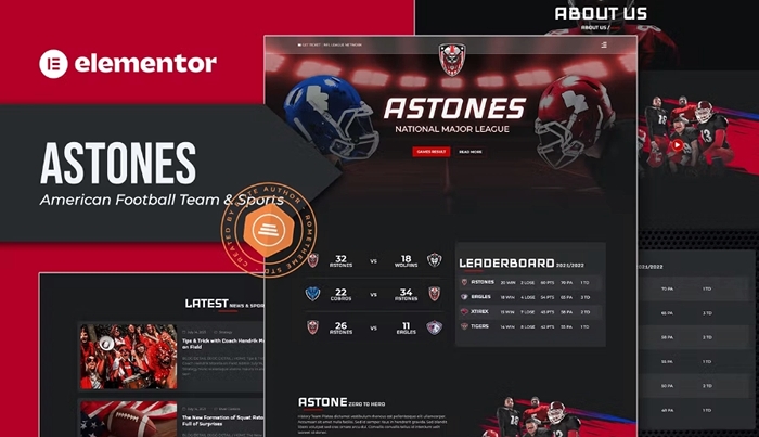 Astones – American Football Team & Sports Elementor Template Kit 1.0.0