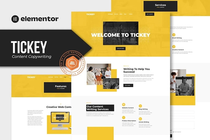 Tickey – Content Copywriting Services Elementor Template Kit 1.0.0