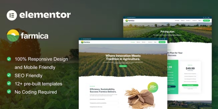 Farmica – Agriculture & Organic Farming Elementor Pro Template Kit 1.0.0