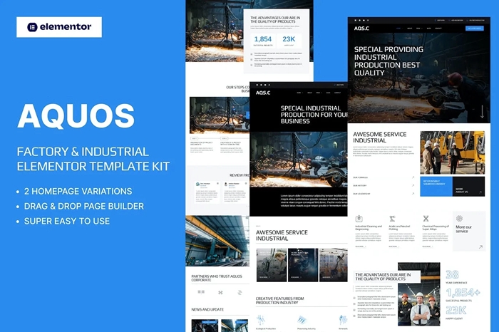 Aquos – Factory & Industrial Elementor Pro Template Kit 1.0.0