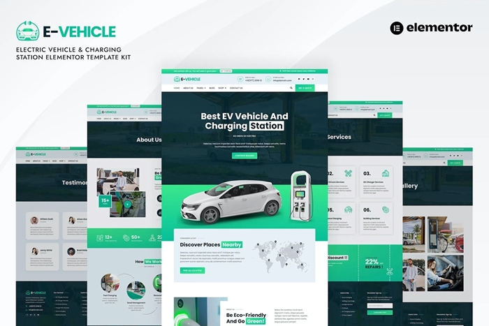 EVehicle – Electric Vehicle & Charging Station Elementor Template Kit 1.0.0