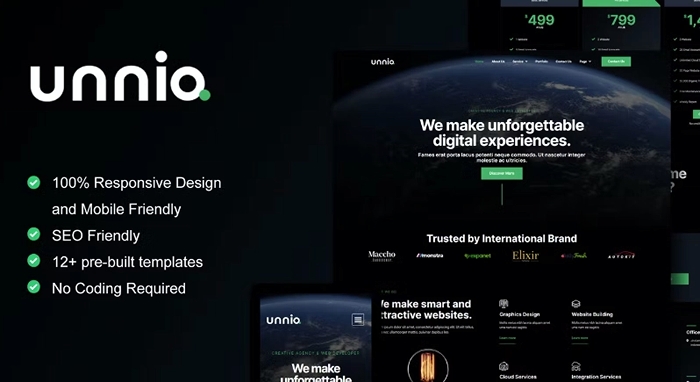 Unniq – Dark Digital Creative Agency Elementor Template Kit 1.0.0