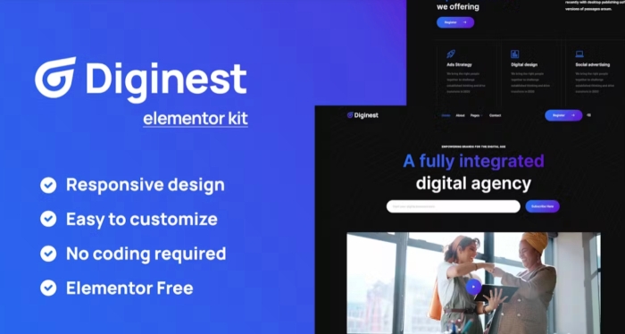 Diginest – Digital Agency Services Elementor Template Kit 1.0.0