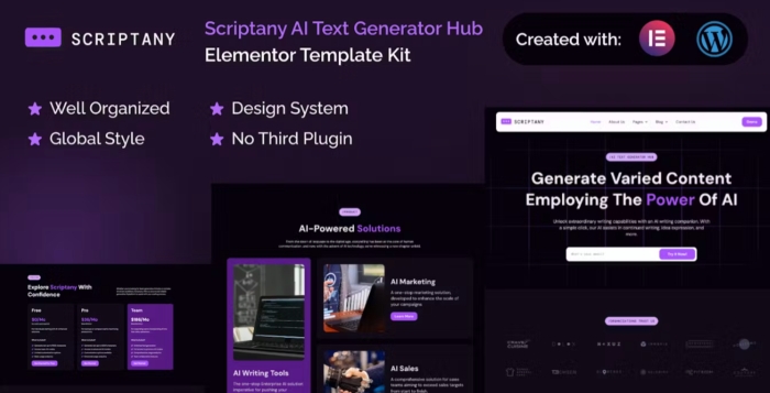 Scriptany – AI Text Generator Hub Elementor Pro Template Kit 1.0.0