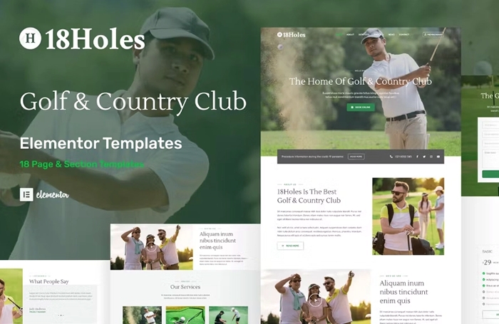 18Holes – Golf & Country Club Website Elementor Template Kit 1.0.0