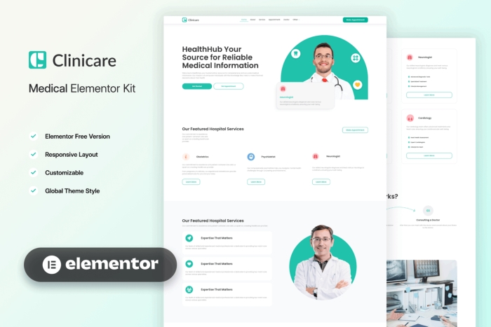 Clinicare – Elementor Template Kit Health & Medical Websites 1.0.0