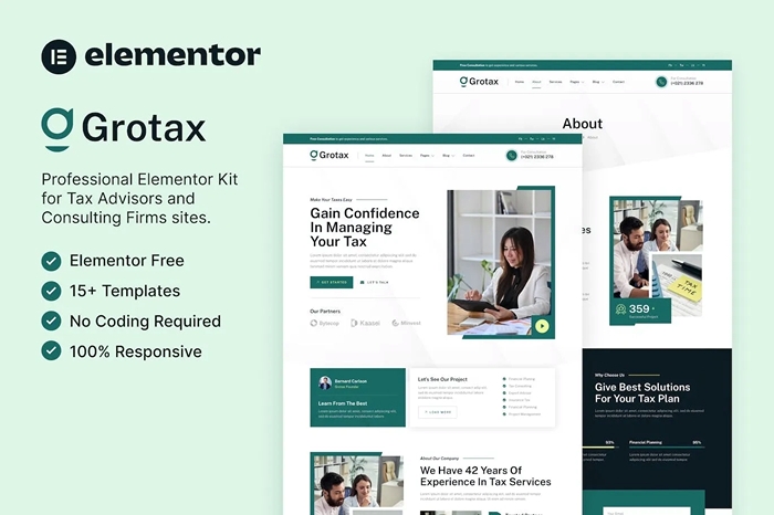 Grotax – Tax Advisor & Consulting Firm Elementor Template Kit 1.0.0
