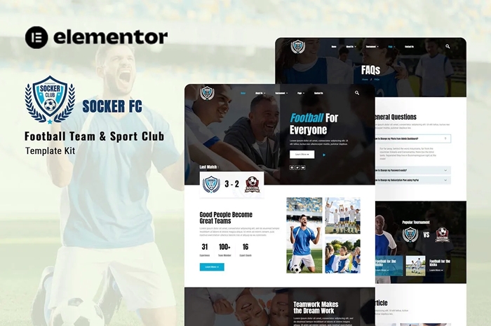 Socker – Football Team & Sports Club Elementor Template Kit 1.0.0