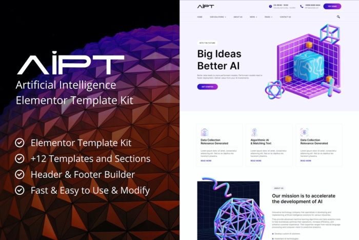 AiPT – Artificial Intelligence Company Elementor Template Kit 1.0.0