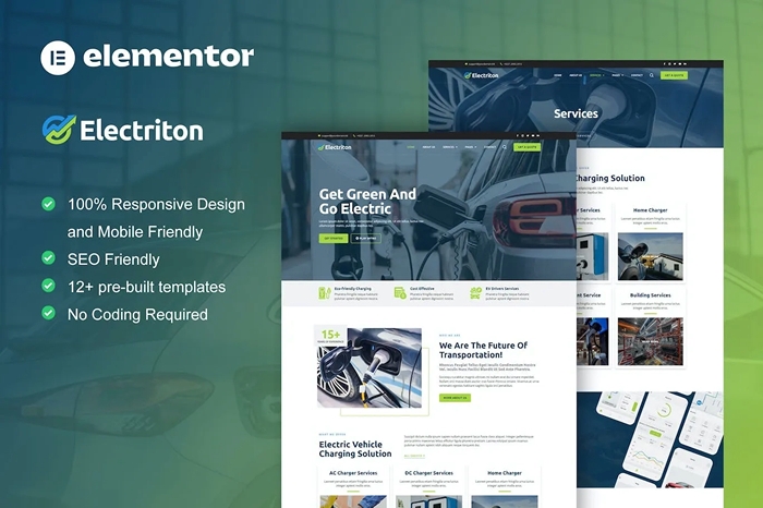 Electriton β Electric Vehicle & Charging Station Elementor Pro Template Kit 1.0.0