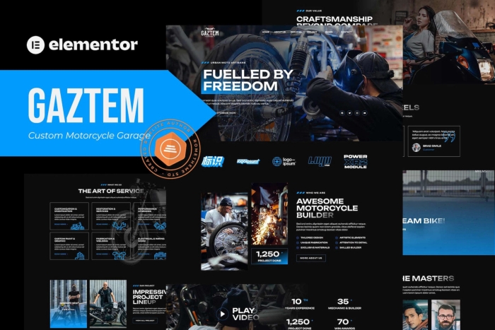 Gaztem – Custom Motorcycle Garage Elementor Template Kit 1.0.0