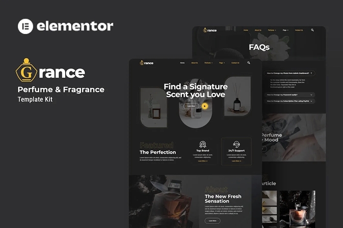 Grance – Perfume & Fragrance Elementor Template Kit 1.0.0