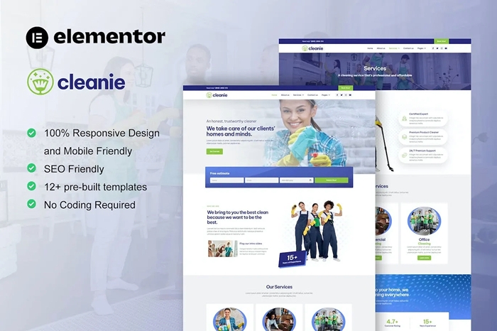 Cleanie – Cleaning Service Company Elementor Template Kit 1.0.0