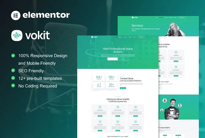 VoKit – Voice Over Services Elementor Template Kit 1.0.0