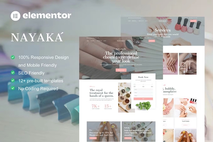 Nayaka - Nail Salon & Beauty Care Elementor Template Kit 1.0.0