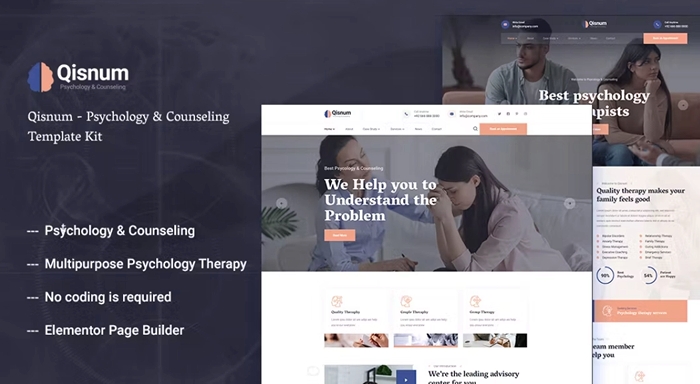 Qisnum – Psychology & Counseling Elementor Template Kit 1.0.0
