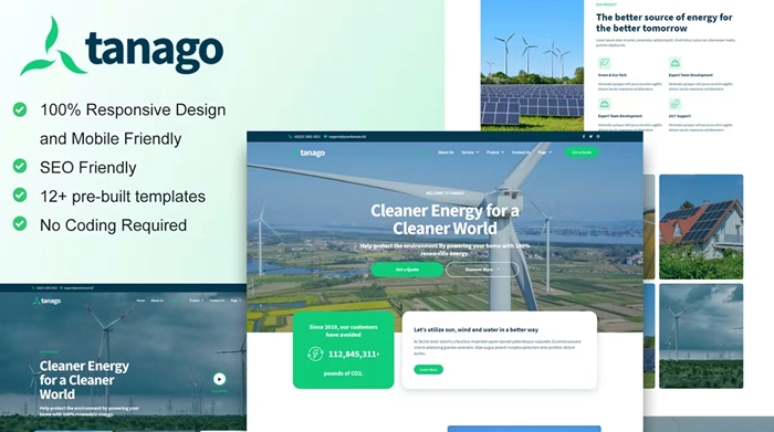 Tanago - Green Renewable Energy Elementor Template Kit 1.0.0