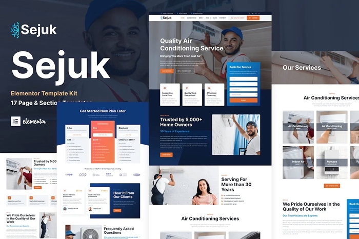 Sejuk – Air Conditioner & HVAC Repair Service Elementor Pro Template Kit 1.0.0