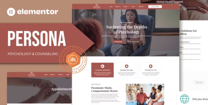 Persona – Psychology & Counseling Elementor Template Kit 1.0.0