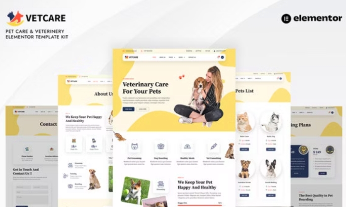 Vetcare - Pet Care & Veterinary Elementor Pro Template Kit 1.0.0