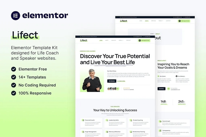 Lifect – Life Coach & Speaker Elementor Template Kit 1.0.0