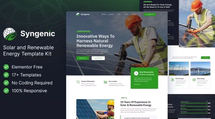 Syngenic – Solar & Renewable Energy Elementor Template Kit 1.0.0