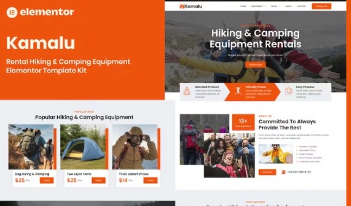 Kamalu – Rental Hiking & Camping Equipment Elementor Pro Template Kit 1.0.0