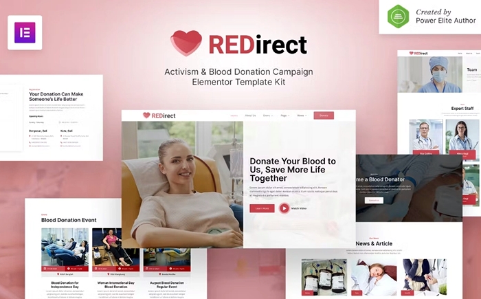Redirect – Blood Donation Campaign & Activism Elementor Template Kit 1.0.0