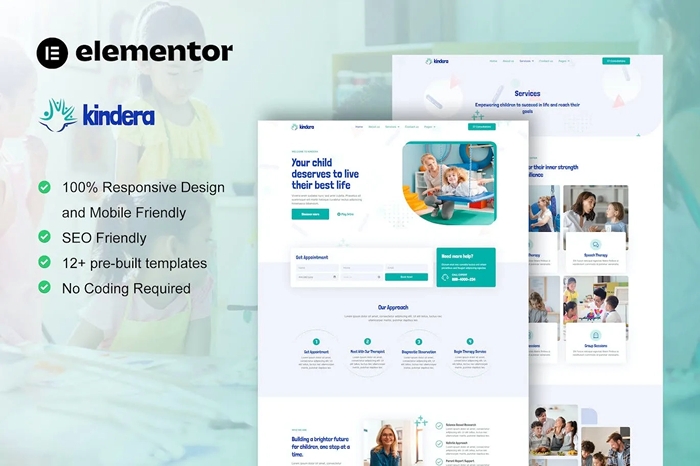 Kindera – Child Therapist & Psychologist Service Elementor Template Kit 1.0.0