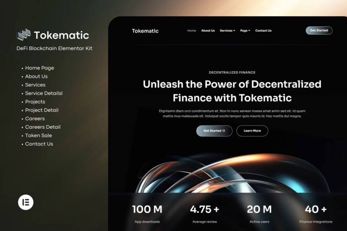Tokematic – Crypto Defi Launch Elementor Template Kit 1.0.0