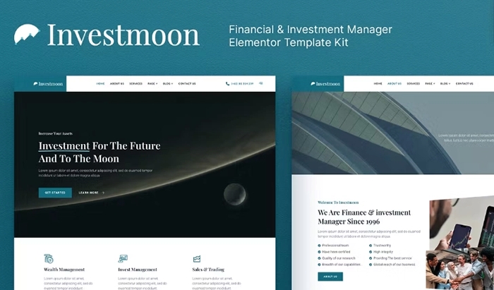Investmoon – Finance & Investment Manager Elementor Template Kit 1.0.0