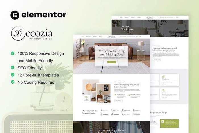 Decozia – Interior Design Service Elementor Template Kit 1.0.0