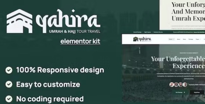 Qahira – Umrah & Hajj Tour Travel Elementor Template Kit 1.0.0