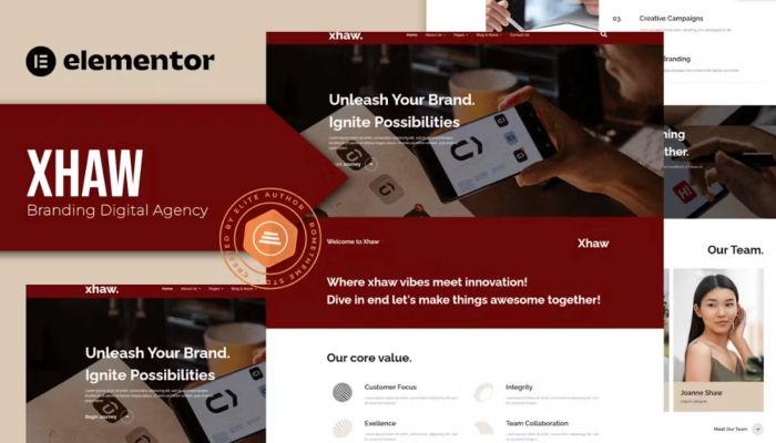 Xhaw – Branding Digital Agency Elementor Template kit 1.0.0
