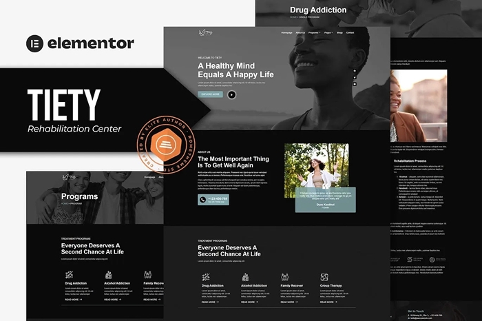 Tiety – Addiction Recovery and Rehabilitation Center Elementor Template Kit 1.0.0
