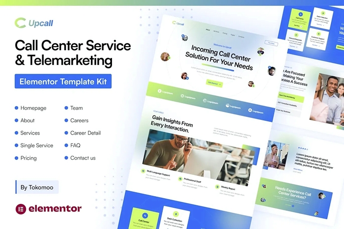 Upcall – Call Center Service & Telemarketing Elementor pro Template Kit 1.0.0